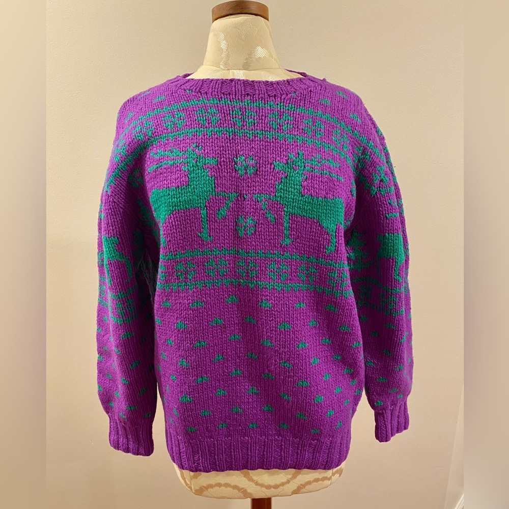 VINTAGE Ralph Lauren Hand Knit Reindeer Sweater Small